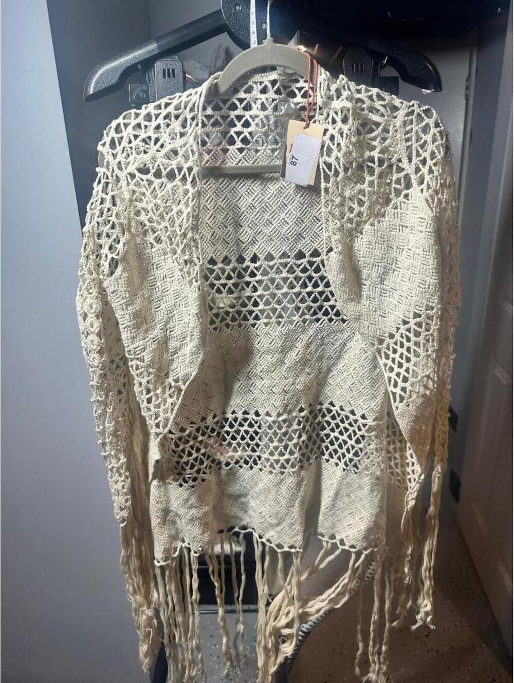 RAGA Crochet Fringe Open Front Cardigan Ivory Boho Festival Cover Up Size S - Picture 5 of 6